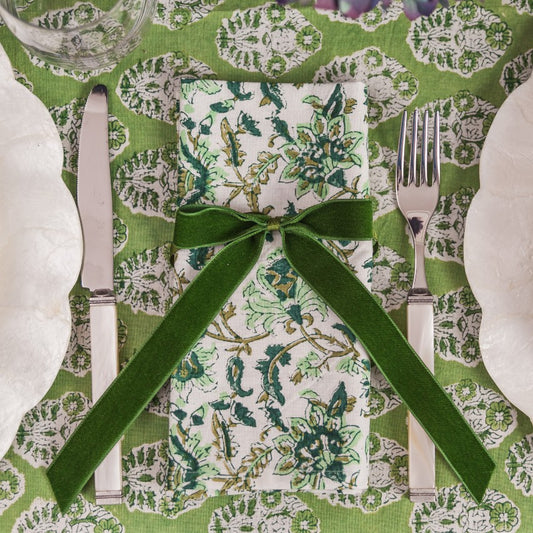 Fern Green Velvet Napkin Bows (Set of Two)